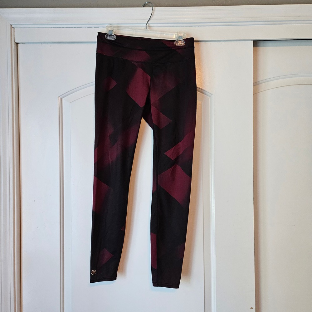 Athleta Black‎ Burgundy Geometric Print Athletic Leggings Pants Womens Medium